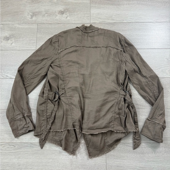 Free People Tan Waterfall Open Front Linen Buckle Raw Femme Jacket - Picture 4 of 11